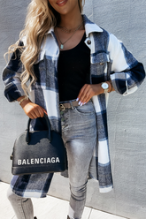 Casual Plaid Patchwork Buckle Turndown Collar Outerwear